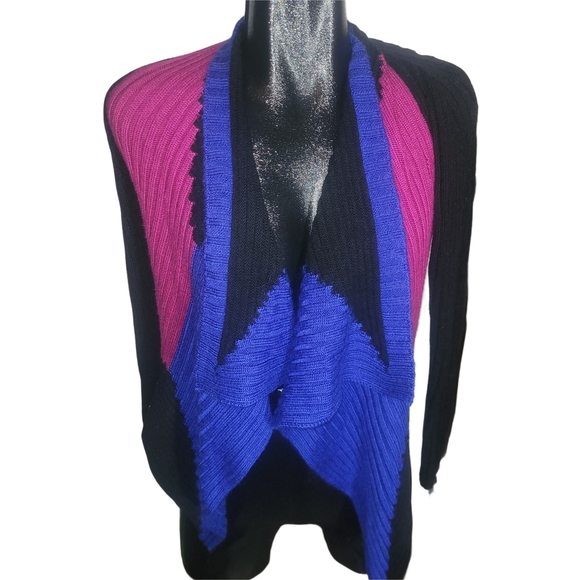 Alberto Malaki Colorblock Waterfall Cardigan In Black, Blue, and Pink M - Picture 1 of 6